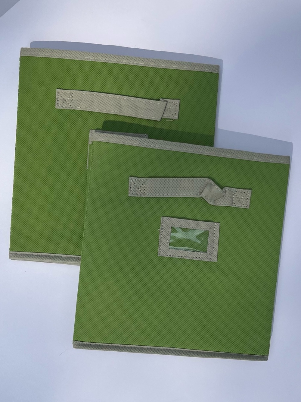 Green Fabric Storage Bins with Khaki Trim - Set of 2